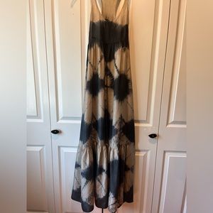 Vintage All Saints Spitalfields Aloe Maxi 100% Silk Dress Size 10 black/tan GUC